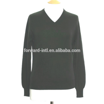 ladies's v neck cashmere jumper,women cashmere jumper with Ribbed cuffs and hemline